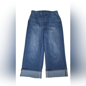 Halara Flex High Waisted Pockets Rolled Hem Wide Leg Washed Casual Jeans Size L